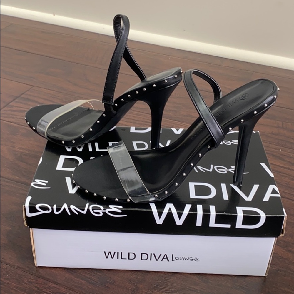 Black and clear ankle strap sandals